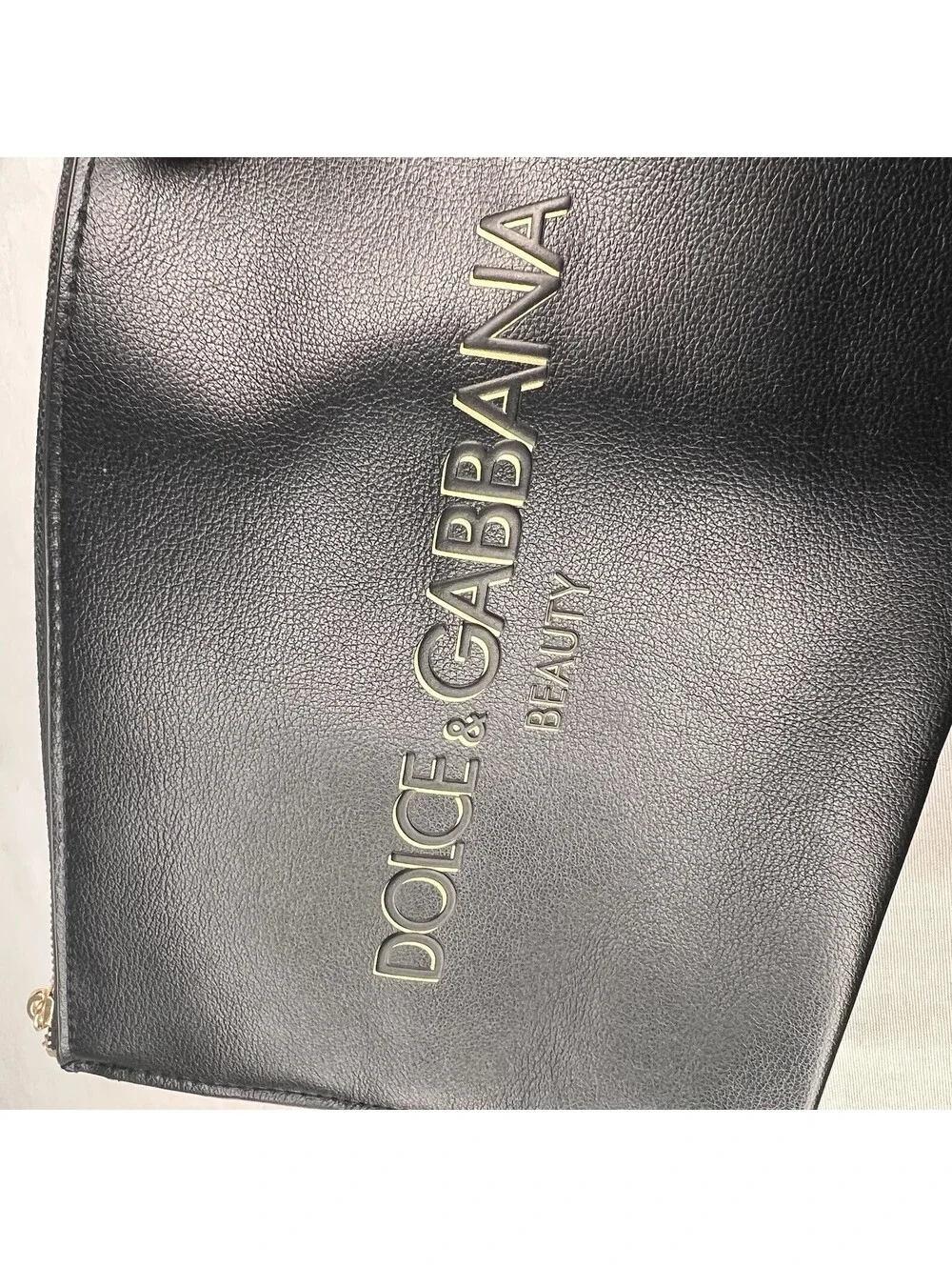 Dolce & Gabbana Black Pouch - Raised Lettering - Cosmetic Makeup Gold Logo Bag